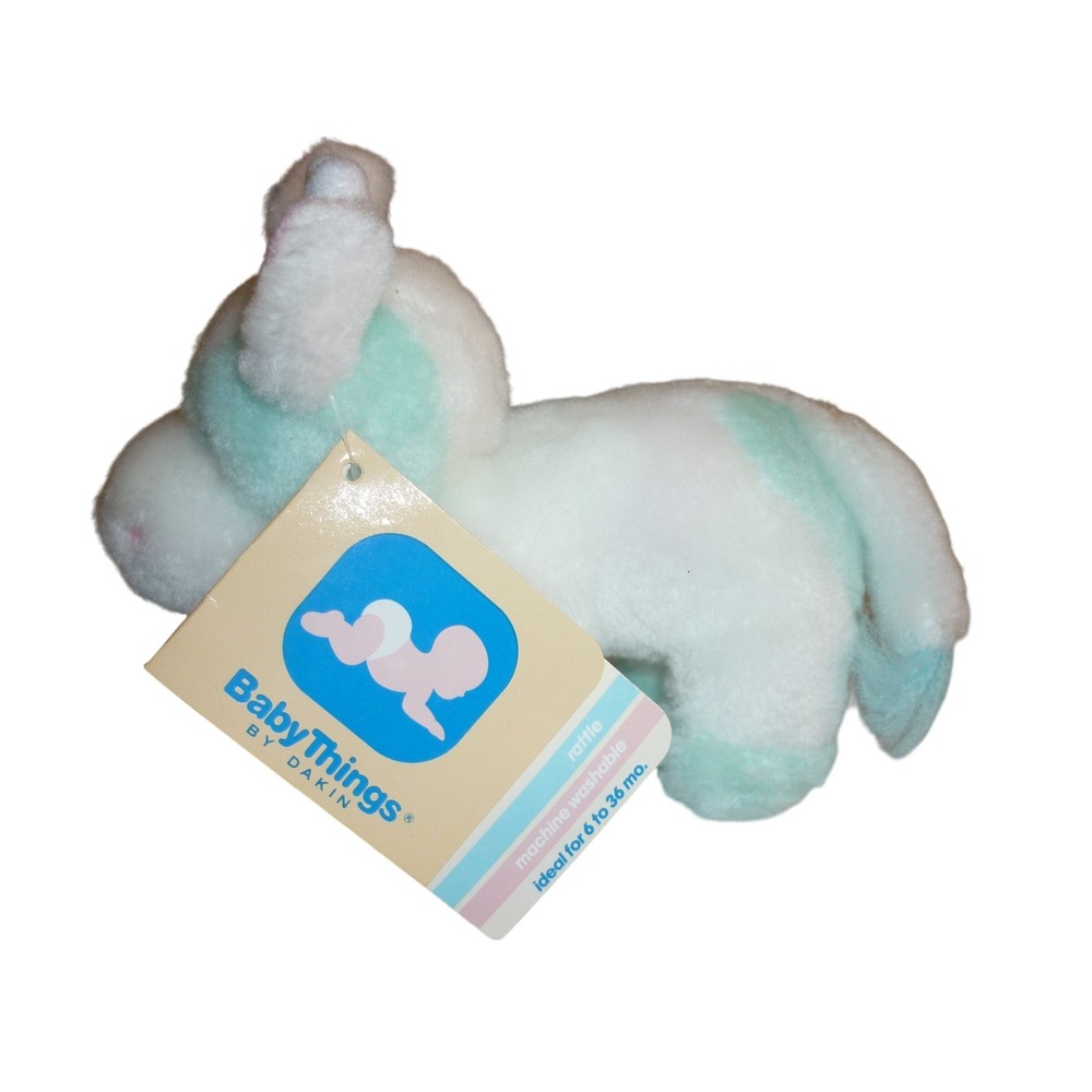 Vintage Dakin Baby Things Cow Plush Rattle Mint Green White 1980s NEW WITH TAGS‎